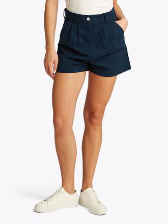 Tommy Jeans Chinoshorts TOMMY JEANS TJW CLAIRE HR PLEATED SHORT, Damen, Gr. 25, N-Gr, blau (schwarz night navy), Twill, Obermaterial: 96% Baumwolle, 4% Elasthan, 