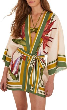 Farm Rio Strilitzia Tie Waist Cover-Up Dress in Strilitzia Light at Nordstrom, Size Small