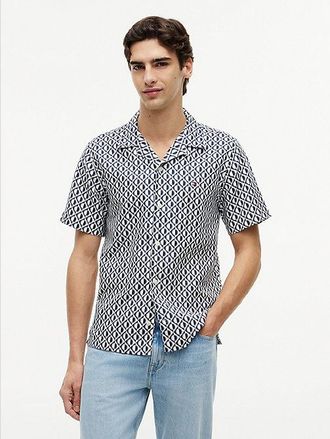 Tommy Hilfiger Regular Linen Blend Print Short Sleeve Shirt
