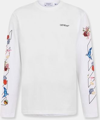 Off-white Mens Off White Crew Neck Long Sleeve Jersey T-Shirt in White-Black - Size X-Small