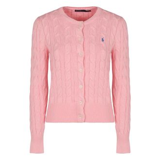 Polo Ralph Lauren Cardigans, female, Pink, Size: L Ribbed Cotton Cardigan Sweater