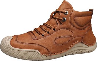 Generic Ankle Boots for Men UK Leather, Casual Sneakers Lace Up Sports Shoes High Top Flats Shoe Hard Wearing Trekking Shoes Non-Slip Soles Outdoor Shoe Retro