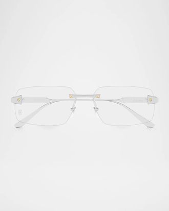 Cartier Men & apos;s CT0655O Santos de Cartier Rimless Titanium Rectangular Optical Glasses