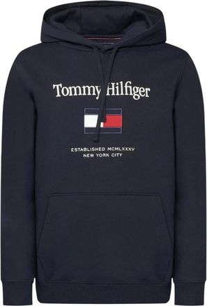 Tommy Hilfiger Logo Embroidery Fleece Hoody - Heren - Hoodies - Blauw - M - Katoen - Hoodies & sweatvesten