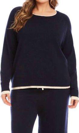Karen Kane Contrast Crewneck Sweater - Plus In Navy With Cream