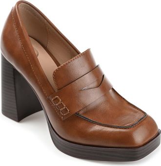 Journee Collection Ezzey Platform Penny Loafer Pump in Brown at Nordstrom Rack, Size 11