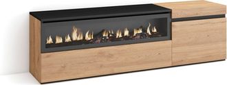 Skraut Home Skraut Home - Mueble Tv, Televisi&oacute;n, Muebles De Sal&oacute;n, Almacenaje, 150x45x35cm, Para Tv Hasta 65, Chimenea El&eacute;ctrica, Estilo Moderno, Roble Y Negro