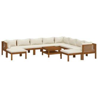 vidaXL Set Divani da Giardino 11 pz con Cuscini Crema in Legno Acacia vidaXL