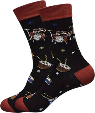 Generic Fun Drummer Design Crew Socks, Music Theme Pattern, Gift For A Drummer, Adult Size UK 7-10
