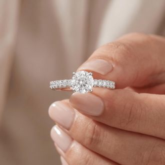 Pompeii3 1 1/2 Ct Lab Grown Diamond Ring With Accents 14k White Gold