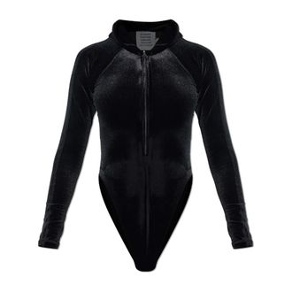 VETEMENTS Body, female, Black, Size: XS Velvet Bodysuit With a Hood