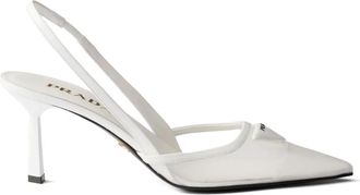 Prada 75mm triangle-logo pumps - women - Calf Leather/Calf Leather/Rubber/Mesh - 39.5 - White
