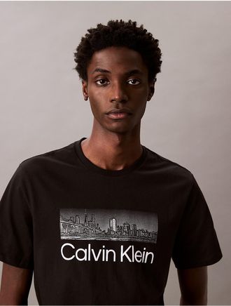 Calvin Klein Jeans Calvin Klein Mens Skyscraper Overlay Crewneck T-Shirt - Black - 2XL