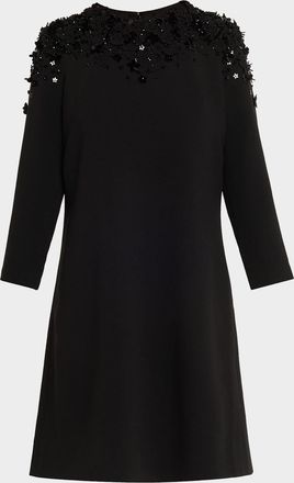 Teri Jon A-Line Floral Applique Crepe Dress