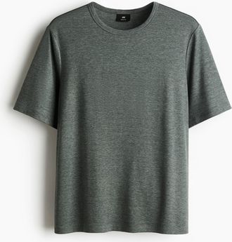 H&M T-Shirt aus Lyocell-Mix in Regular Fit - Dunkelgr&uuml;nmeliert
