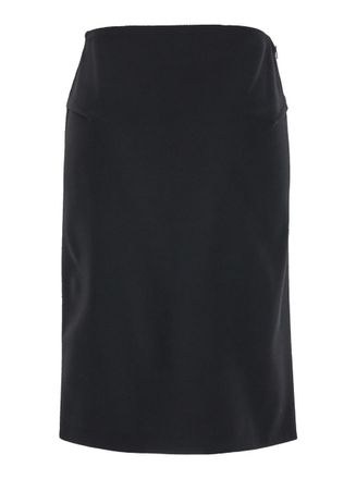Versace Black Midi Skirt With Side Slit In Stretch Wool Woman