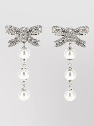 Self Portrait crystal bow pearl drop earrings