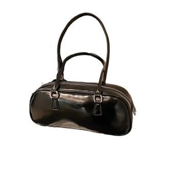 Generic Solid Color PU Leather Underarm Bags For Women 2026 Spring Korean Fashion Retro Simple Shoulder(Black)