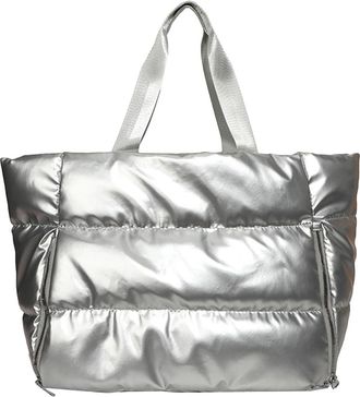 Generic Puffer Tote Bag for Women with Zipper Shoulder Bag Nylon Large Capacity Puffy Tote Bag Satchel Purse for Work Travel Gym (Silver)