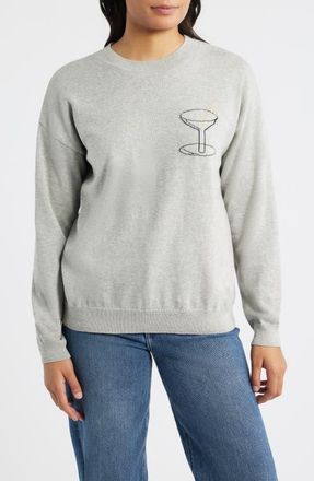 Bobeau Martini Crewneck Cotton Sweater in Heather Grey/Black at Nordstrom, Size X-Large