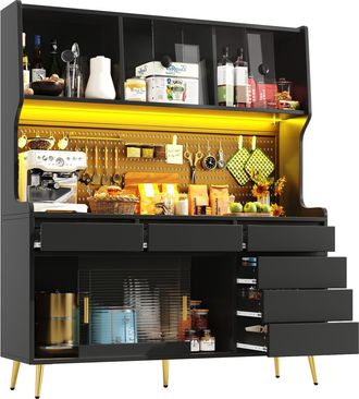 STILVORA Vitrina Con 2 Puertas Correderas, 1 Caj&oacute;n Y Led, En Mdf, Metal Y Vidrio, Negro, 145x39x171 Cm