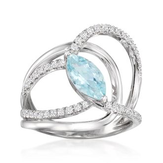 Ross-Simons Aquamarine Highway Ring With. Lab-Grown Diamonds in Sterling Silver