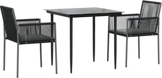 vidaXL Set Comedor Jard&iacute;n 3 Pzas Y Cojines Acero Rat&aacute;n Sint&eacute;tico Negro Vidaxl