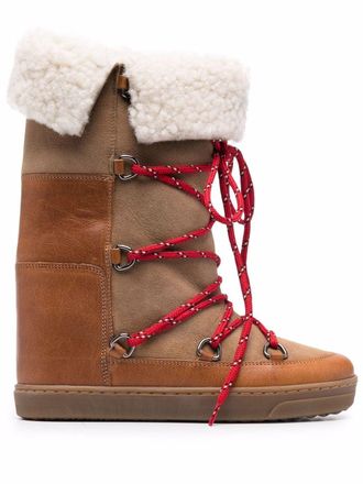 Isabel Marant shearling-trim lace-up boots - Brown