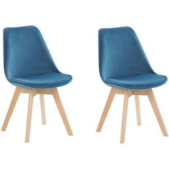 Beliani Set di 2 Sedie da Pranzo in Velluto Color Blu con Gambe di Legno Dakota