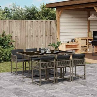 vidaXL Vidaxl - Set Comedor Jard&iacute;n 7 Pzas Y Cojines Rat&aacute;n Sint&eacute;tico Gris