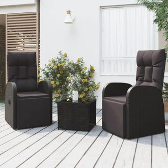 vidaXL Juego Sal&oacute;n Jard&iacute;n 3 Pzas Rat&aacute;n Sint&eacute;tico Y Acero Negro Vidaxl