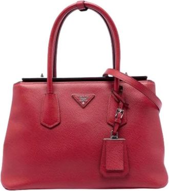Prada Pre-owned Handbags, female, Red, Size: ONE SIZE Pre-owned Saffiano Satchel