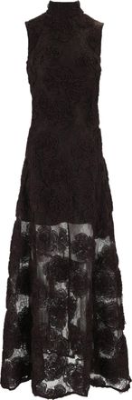 Rotate Black Slim-Fit 3D Floral Maxi Dress