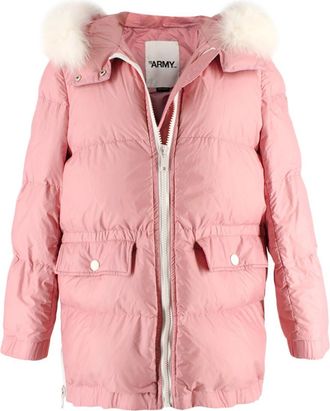 Yves Salomon Army Pink Puffer Jacket with White Fur Trim Size XXS