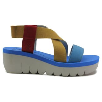 FLY London YABI922FLY Leather Womens Slingbacks Sandals - Lipstick Red Yellow Azurre - Size:UK 7