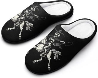 Generic Skeleton Riding Horse Print Womens Slippers Warm House Slippers Indoor House Shoes with Anti-Skid Rubber Sole