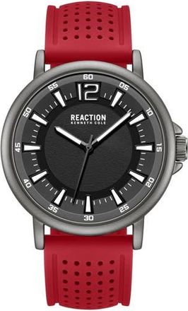 Kenneth Cole Reaction Perforated Silicone Strap Watch, 44mm in Black/Red at Nordstrom Rack