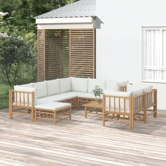 vidaXL Set De Muebles De Jard&iacute;n 10 Piezas Bamb&uacute; Y Cojines Blanco Crema Vidaxl