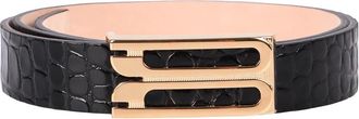 Victoria Beckham Krokodillenprint leren riem met metalen gesp - Dames - Riemen - Zwart - 70 CM - Leer - Accessoires