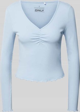 Only Slim Fit Langarmshirt aus Baumwoll-Mix mit Frill-Abschl&uuml;ssen Modell BETTY in Hellblau, Gr&ouml;&szlig;e XL