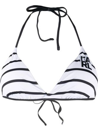 Karl Lagerfeld striped logo-print bikini - women - Spandex/Elastane/Polyester/Polyester/Spandex/Elastane - S - White