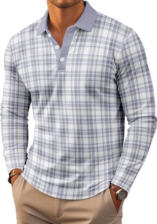 Generic Mens Long Sleeve Polo Shirts Print Casual Vintage Classic Golf Shirt (UK, Alpha, XL, Regular, Regular, 15)