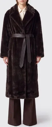 Pinko Long Robe Coat in Faux Fur with a Waist Tie Belt