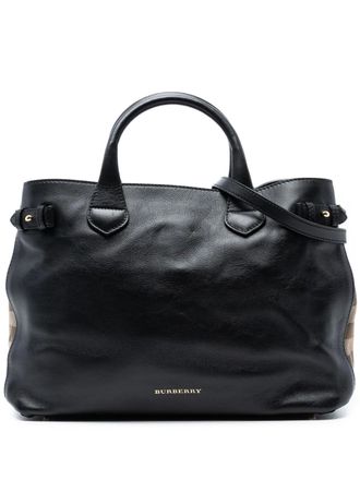 Burberry 2000-2017 Medium Leather and House Check Banner satchel - Black