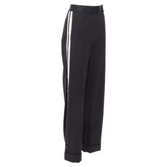 Monse wool cotton logo trim wide leg pants