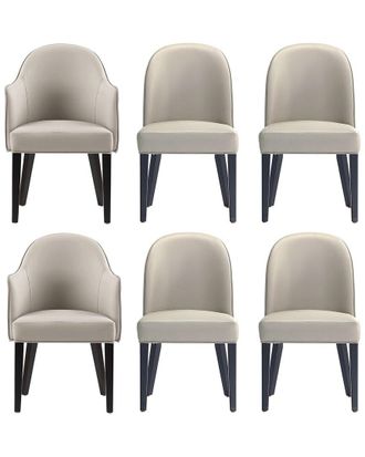Manhattan Comfort 6Pc Hillman Leatherette & Velvet Dining Chair & Arm Chair Set