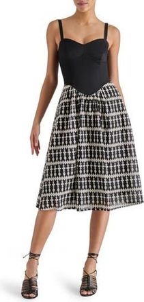 Steve Madden Aster Sleeveless Stretch Cotton Fit & Flare Dress in Black/White at Nordstrom Rack, Size 10