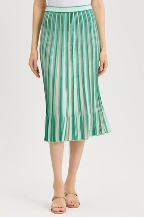 Ming Wang Flared Flounce Soft Knit Midi Skirt in Kelly Green/eucalyptus/ivory at Nordstrom, Size X-Small P