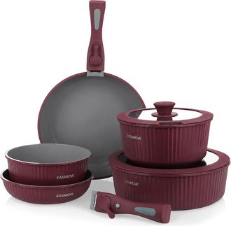 KASANOVA Batteria pentola 9 pezzi burgundy Eaziclip con manici staccabili