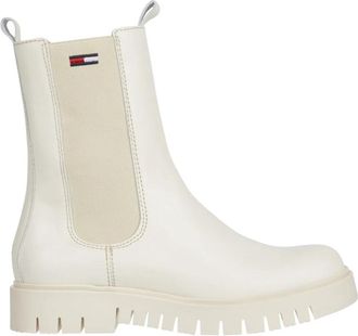 Tommy Jeans Witte Leren Chelsea Laarzen - Dames - Chelseaboots - Wit - 40 EU - Schoenen